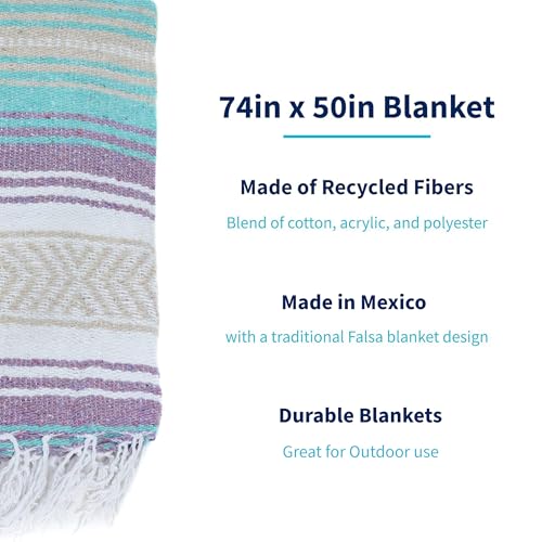 La Montana Bulk Falsa Mexican Blanket, 4 Pack, Light Purple/Mint/Tan/White - color: Light Purple/Mint/Tan/White