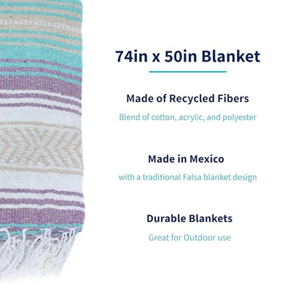 La Montana Bulk Falsa Mexican Blanket, 4 Pack, Light Purple/Mint/Tan/White - color: Light Purple/Mint/Tan/White