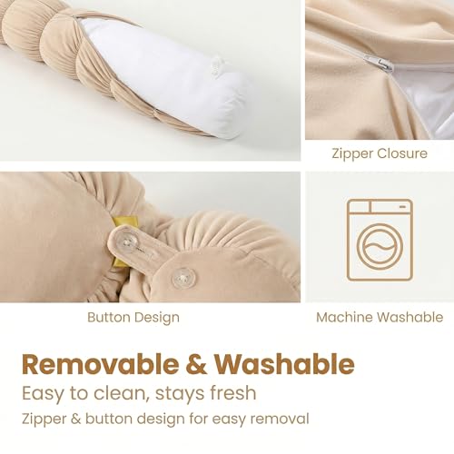 Pat. Pend. Long Body Pillow for Adults, 47 Inch, Beige - color: Beige, size: 47"x 7.87"