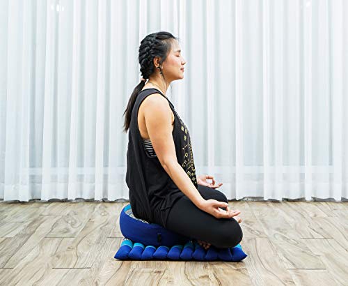 Leewadee Meditation Cushion Set – 1 Small Zafu Yoga Pillow and 1 Small Roll-Up Zabuton Mat Filled with Kapok - color: Sf28 - Blue