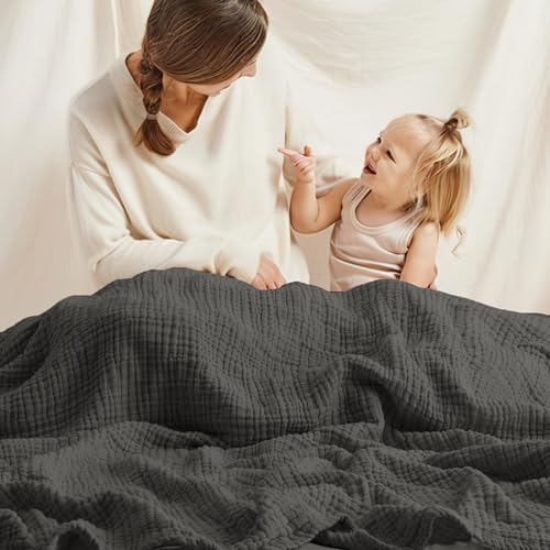 Carriediosa 100% Cotton Muslin Throw Blanket 66 x 90 Summer Gauze for Adult - color: Dark Gery, size: Twin XL