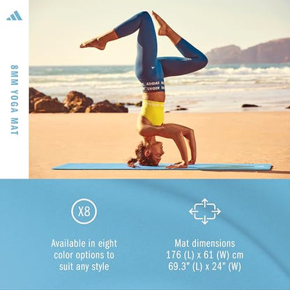 adidas Yoga Mat - Eco Friendly - Non Slip, Durable Textured Surface, 8mm - color: Preloved Blue