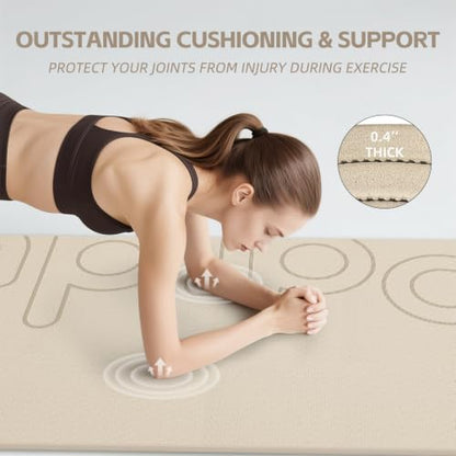 PAIDU Large Yoga Mat, 72"x36"x2/5" POE Non-Slip Exercise Mat | 10MM Thick, POE, non‑slip, ideal for home gym, yoga, pilates, fitness & floor use - color: Beige - LOGO