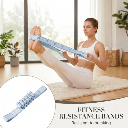 Resistance Bands for Legs: 8-Section Stretching Strap Yoga Strap with Loops | Stretch Bands for Exercise, Elastic Band Stretch Strap for Glutes Physical Therapy, Dance Flexibility Home Pilates Equipment - color: Blue