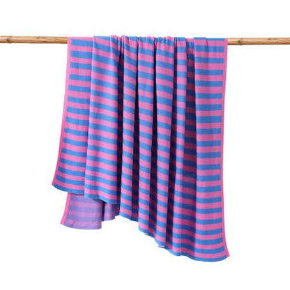 BOV Cooling Knit Throw Blanket 50x60, 100% Viscose, Blue Pink Stripe - color: Fuchsia & Azure