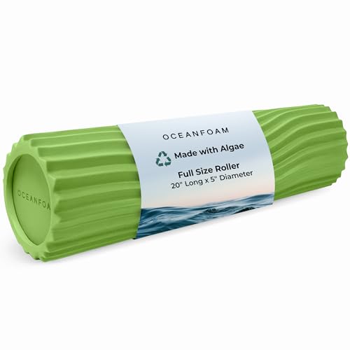 Oceanfoam Tidal Roller - Algae Green - Muscle Massage Foam Roller for Back Pain & Stretching - Firm and Ergonomic Wide Wave Textured - Yoga, Athletics, & Wellness - Full Size, 20" x 5" - color: Algae Green