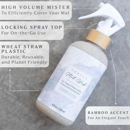 Organic Yoga Mat Cleaner Spray | 8oz Summer Bloom with Microfiber Cloth | Made in the USA | Safely and Effectively Cleans All Mats and Pilates + Yoga Accessories