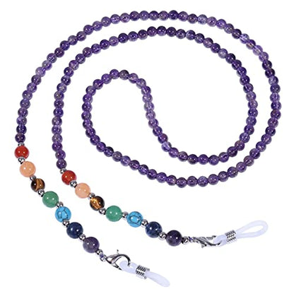 TUMBEELLUWA Reiki 7 Chakra Stone Beads Eyeglasses Chain for Women Men - color: Purple