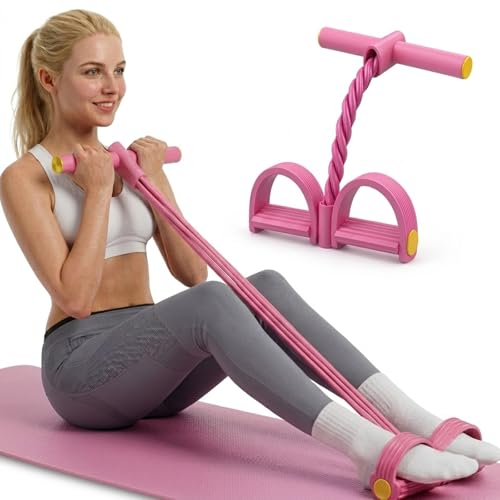 Pedal Resistance Bands with Handles, Elastic Bands for Exercise | Elastic Fitness Bands for Home Workout, Multifunction Exercise Equipment for Abdomen, Waist, Arms and Legs - color: Pink