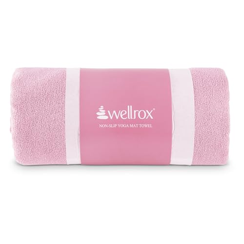 Wellrox Microfiber Yoga Mat Towel with Grip – Ultra Absorbent, Super Soft, and Quick Dry Hot Yoga Towel Non Slip for Pilates, Bikram, and Fitness Workouts (74” x 26”, Pink) - color: Pink