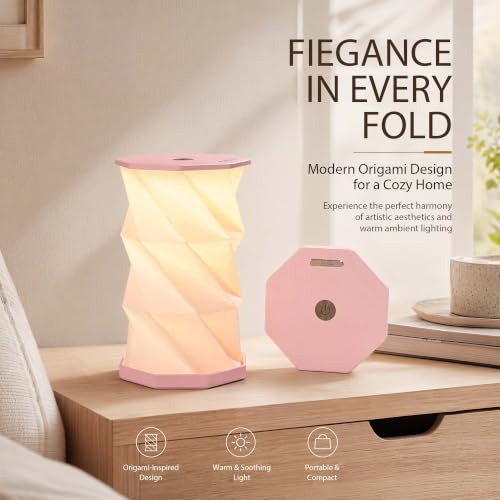 Portable Foldable Table Lamp, Japanese Gift, Paper Lantern Lights | Touch Control Dimmable Lamp with 3 Adjustable Heights, Rechargeable Warm Light, Travel Gifts for Women Men Couples (Pink) - color: Pink