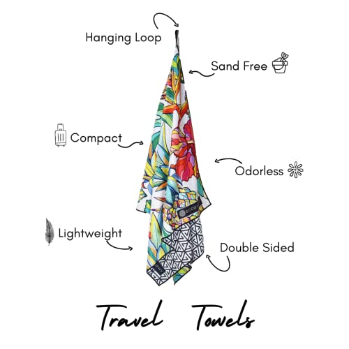 ECCOSOPHY Microfiber Beach Towel - Quick Dry, Sand Free and Oversized 71x35 | Super absorbent, lightweight, swimming, gym, extra large, pool, cruise, camping, yoga, travel, compact, carry bag, vacation - color: Honolulu