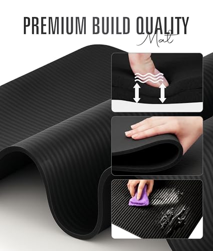 ROMIX Yoga Mat Thick 10Mm, Non-Slip Exercise Mat, 72 X 24 In, NBR - color: Black