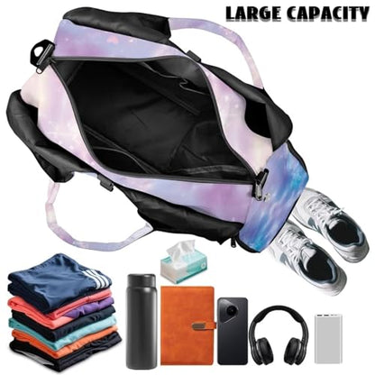 Gym Bag with Yoga Mat Holder Large Tote Bag With Multi Pockets for Women Men Dry Wet Separated Pocket Carryall Yoga Tote Bag for Pilates Travel Workout Office - color: Cherry Blossom