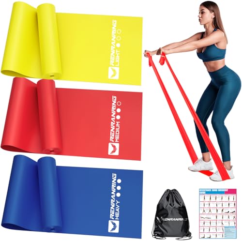 Resistance Bands for Working Out, Exercise Bands for Physical Therapy, Stretch, Recovery, Pilates, Rehab, Strength Training and Yoga Starter Set - color: 1-Yellow,Red,Blue, size: 4.9FT
