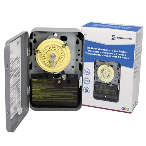 Intermatic T101 24-Hour Mechanical Timer Switch, 120V SPST 40A, Indoor | Heavy-Duty Mechanical Time Switch, Indoor Metal Enclosure, Manual Override, Ideal for Lights, Pumps, Fans, and HVAC Systems - size: 1-Pack