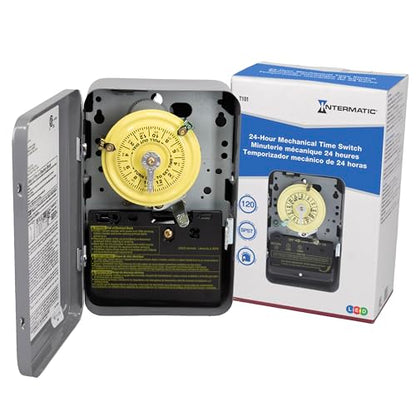 Intermatic T101 24-Hour Mechanical Timer Switch, 120V SPST 40A, Indoor | Heavy-Duty Mechanical Time Switch, Indoor Metal Enclosure, Manual Override, Ideal for Lights, Pumps, Fans, and HVAC Systems - size: 1-Pack