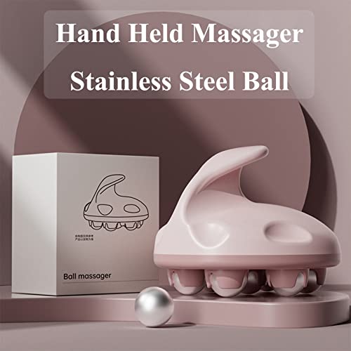 WMM Hand Held Massager, Full Body Massage Tool with Roller Ball Massager Manual 360-degree-roller for Muscle Back Neck Joint Foot Shoulder Leg Pain Relief with Portable Design - color: Pink
