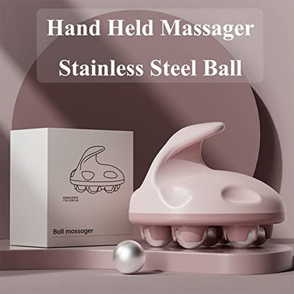 WMM Hand Held Massager, Full Body Massage Tool with Roller Ball Massager Manual 360-degree-roller for Muscle Back Neck Joint Foot Shoulder Leg Pain Relief with Portable Design - color: Pink