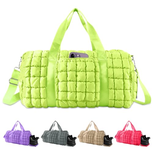 Quilted Travel Duffle Bag Gym Bag for Women,Large Puffer Duffle Weekender Bag with Compartment,Workout Overnight Carry on Organizer Bag Duffle Bag for Airplane Travel(Green) - color: Green, size: Medium