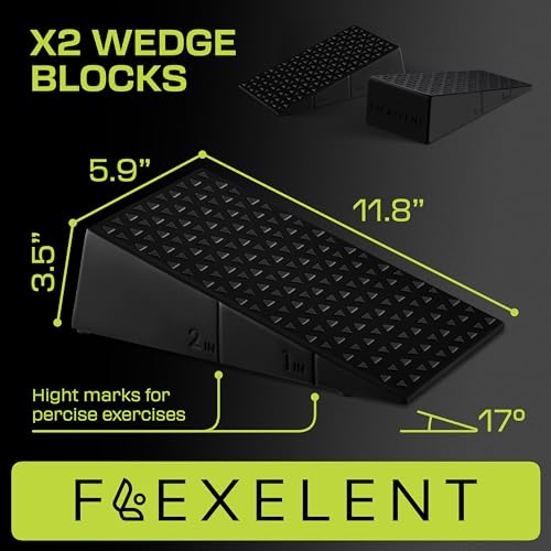 Flexelent Heel Elevated Squat Wedge Block Pair, 17° Angle, Bag Included - color: Black Diamond