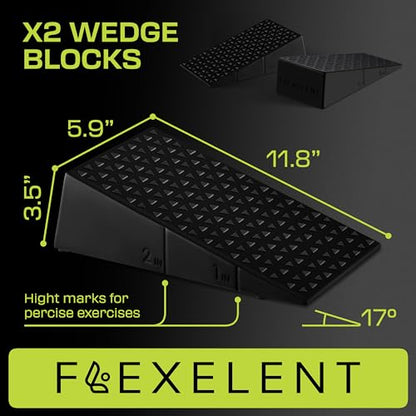 Flexelent Heel Elevated Squat Wedge Block Pair, 17° Angle, Bag Included - color: Black Diamond
