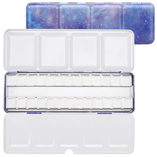 Empty Watercolor Palette, Empty Watercolor Tin with Fold Out Palette, Medium Purple Watercolor Tray Palette with 26 Empty Half Pans for Plein Air Painting and Sketching - color: Galaxy, size: 26 Empty Half Pans