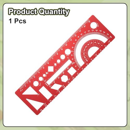 HARFINGTON Multifunctional Geometric Rulers 15cm Metric and SAE Aluminum Straight Edge Protractor Angle Math Measuring Ruler Geometric Drawings Templates for Drawing Drafting, Red - color: Red