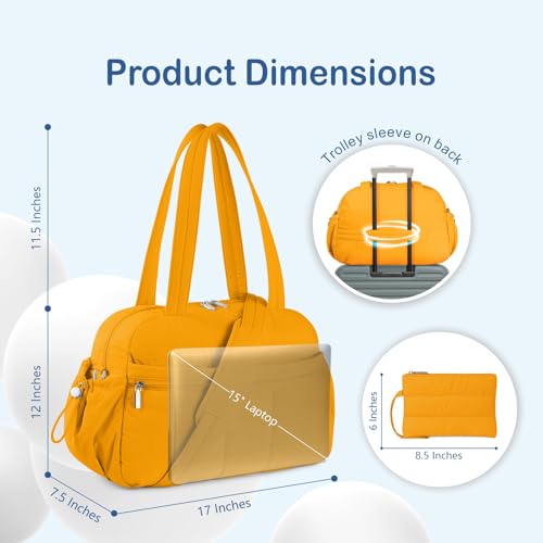 TOPDesign Travel Duffel Bag for Women, Puffer Gym Bag Sports Tote with Wet Pocket, Carry On Weekender with Luggage Sleeve (Golden Yellow) - color: Golden Yellow