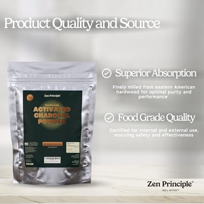 Zen Principle Hardwood Activated Charcoal Powder 100 Percent from USA Trees. All Natural. Whitens Teeth, Rejuvenates Skin and Hair, Supports Better Digestion, 40 Oz - size: 40 Ounce (Pack of 1)
