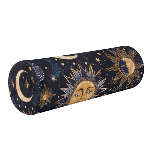 Purple Boho Sun Moon Neck Roll Pillow Bolster Round Health Memory Foam Long Cervical Cylinder Pillows with Removable Washable Cover for Body Bed Legs Back Yoga - color: Purple Boho Sun Moon