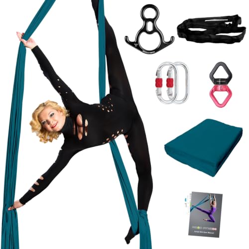 PRIOR FITNESS Pro Aerial Silks Kit, SGS&CE Certified, 9/15/20Yards | Thick Low Stretch 100% Nylon Fabric w/3126 lbs MBL, Eco-Friendly & Fade Resistant, W/Rigging Hardware, Solid Colors - color: Pitch, size: M(15 Yards)