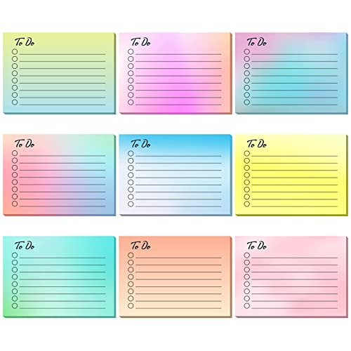 Pajean 9 Pcs/450 Sheet to Do List Sticky Note 3x4 Inch Self Stick Pads with Line Colored Planner Sticky Note Adhesive Memo for Office, Meeting, School, Study, Home Reminder (Gradient Color) - style: Gradient Color