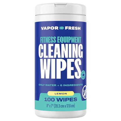Vapor Fresh Fitness Equipment Cleaning Wipes, Lemon, 100ct, 1 Canister | Gym wipes, Free of quats, Home gym equipment wipes, For treadmills weights benches and more - size: 100 Count (Pack of 1)