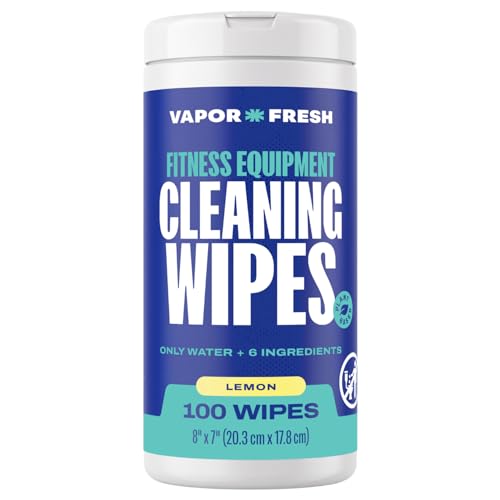 Vapor Fresh Fitness Equipment Cleaning Wipes, Lemon, 100ct, 1 Canister | Gym wipes, Free of quats, Home gym equipment wipes, For treadmills weights benches and more - size: 100 Count (Pack of 1)