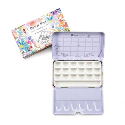Bower Bird Travel Watercolor Palette,Portable Ceramic Palette,Empty Paint Palette,Small Travel Metal Paint Boxwith Porcelain Palette (18Well) - color: Pink
