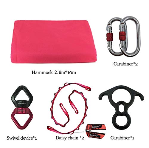 Durable Aerial Silks Starter Kit with 11-Yard Yoga Hammock & Hardware | Aerial Swing for Acrobatic Flying Yoga & All Levels, Aerial Rigging Point up to 14ft, Durable, Safe - color: Red