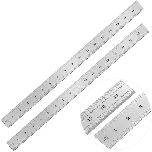 EBOOT 2 Pcs Stainless Steel Ruler Machinist Engineer Ruler with Markings 1/8, 1/16, 1/32, 1/64 Inch for Engineering, School, Office, Architect, and Drawing (18 Inch) - size: 18 Inch