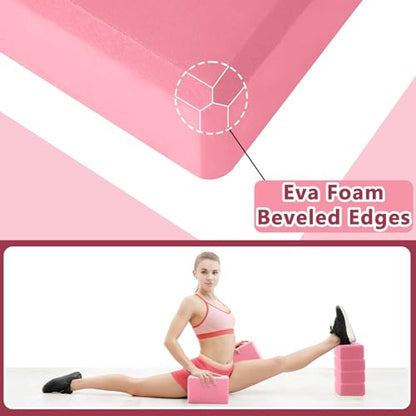 Honoson 20 Pcs Yoga Blocks Bulk 9''x6''x3'' High Density EVA Foam Blocks for Exercise Pilates Meditation, Lightweight Non-slip Surface, Improve Strength Balance Flexibility - color: Pink