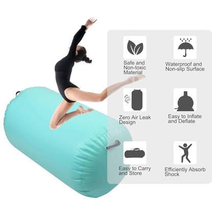 Inflatable Air Roller Mat with Pump for Gymnastics Training - color: mint green+pump, size: length 100cm,diameter 75cm