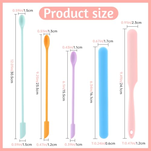 Silicone Spatula Set 5 Pcs,Double Head Beauty Spatula for Beauty and Food Reusable Silicone Stir Sticks for Makeup Jars Lotion Bottles and Kitchen Containers(5 PCS)