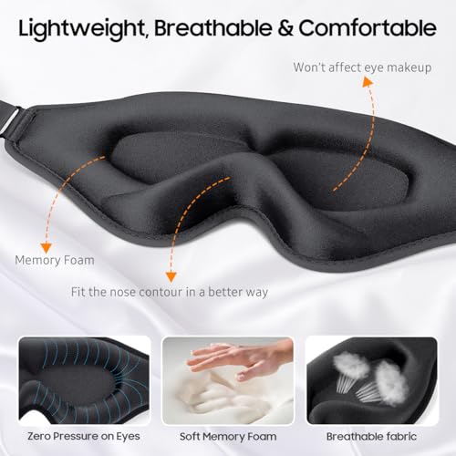 Sleep Mask, Premium Eye Mask for Sleeping, Total Blackout, Super Soft Comfort, Adjustable Fit, Upgraded 3D Ergonomic Designed Sleeping Mask for Home, Office, Travel, Meditation, Yoga, Black - color: Black