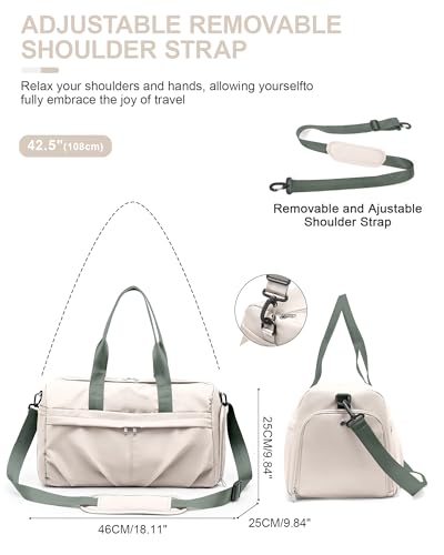 Gym Bag for Women with Shoe Compartment, Sport Travel Duffel Bag for Men - color: Beige Green