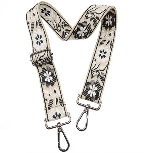 1.5" Wide Purse Strap Adjustable Replacement Gunmetal Hardware Long Crossbody Bag Strap for Thick Shoulder Bags Canvas Handbags Straps - color: Gunmetal Hardware-A-black