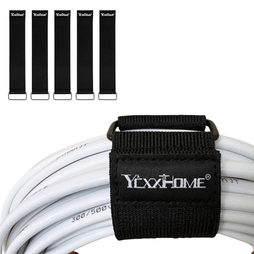 5Pcs Elastic Cinch Straps Super-Stretch Hook and Loop Cable Straps Adjustable and Reusable Cinch Strap with Metal Buckle Nylon Securing Straps for Hose Cables Yoga mats Luggage (8 INCH) - size: 8 INCH