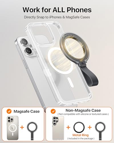 andobil [2026 Unrivaled Stability] Magnetic Phone Grip Holder for MagSafe | Stronger 2-Sided Magnetic Phone Ring Kickstand w/ Silicone Loop MagSafe Accessories for iPhone 17 Pro Max Air 16/15/14/13/12 - color: Space Grey