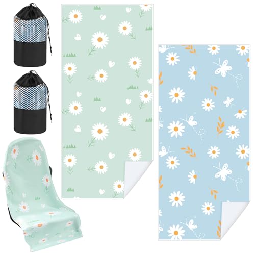 Hahafelt 2 Pack Car Seat Towel Cover with Storage Bag, Daisy | 63 x 32 in Car Towel Seat Cover Non Slip Waterproof, Gym Workout Swimming Running, Machine Washable Sweat Absorbent Protector - style: Daisy