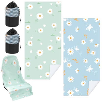 Hahafelt 2 Pack Car Seat Towel Cover with Storage Bag, Daisy | 63 x 32 in Car Towel Seat Cover Non Slip Waterproof, Gym Workout Swimming Running, Machine Washable Sweat Absorbent Protector - style: Daisy