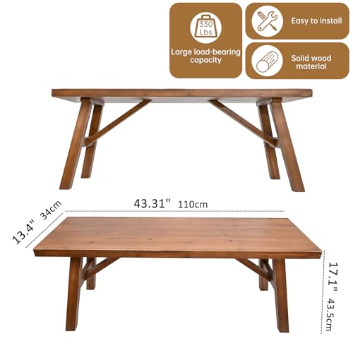 Handcrafted Solid Wood Bench, 43" - Farmhouse-Style Entryway Seating for Living & Dining Room, Rustic Design, Natural Finish - color: Brown, size: 43 Inch