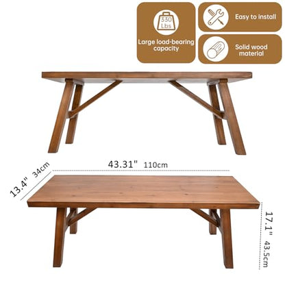 Handcrafted Solid Wood Bench, 43" - Farmhouse-Style Entryway Seating for Living & Dining Room, Rustic Design, Natural Finish - color: Brown, size: 43 Inch